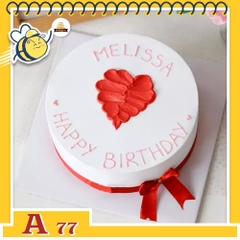 Bánh kem sinh nhật đơn giản A77 nền trắng tim đỏ thắt nơ đỏ ngọt ngào