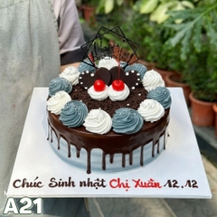 Bánh kem sinh nhật đơn giản A21 màu xanh xám phủ socola chảy ở trên cùng các viên kem lớn 2 màu xinh xuất sắc
