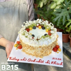 Bánh kem bắp B215 trang trí hoa bi trắng nhẹ nhàng tinh khôi