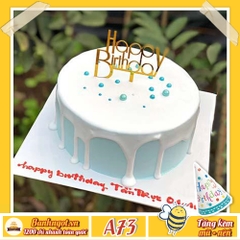 Bánh kem sinh nhật đơn giản A73 nền xanh và hiệu ứng kem chảy cùng phụ kiện hiện đại