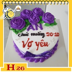 Bánh kem phụ nữ 20/10 H26 bán chạy tone màu trắng bắt hoa tím đẹp mắt tặng vợ, mẹ yêu