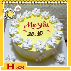 Bánh kem phụ nữ 20/10 H28 nền vàng hoa trắng viền xung quanh tặng mẹ, vợ, bạn gái