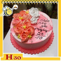 Bánh kem phụ nữ 20/10 H30 nền hồng bắt hoa màu trắng hồng xinh xắn