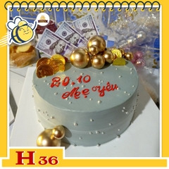 Bánh kem phụ nữ 20/10 H36 màu xám cắm nhiều tiền đô vàng bạc độc đáo may mắn