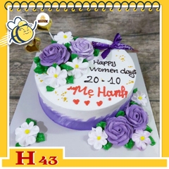 Bánh kem phụ nữ 20/10 H43 màu trắng tím nhiều hoa lá xinh tươi tặng mẹ, cô dì, bạn nữ
