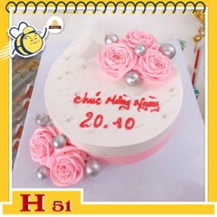 Bánh kem phụ nữ 20/10 H51 trắng hồng tinh khôi cho bạn gái, vợ yêu