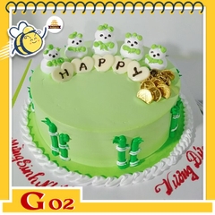 Bánh kem bé gái G02 màu xanh lá nhạt với những cây tre trúc và gấu trúc xanh ngộ nghĩnh