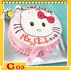 Bánh kem bé gái G03 màu hồng nhạt vẽ hình hello kitty đáng yêu muốn xỉu