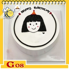 Bánh kem bé gái G08 vẽ mặt cô gái bé gái viền bên ngoài 1 vòng cung xinh đẹp đơn giản hút mắt