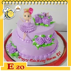 Bánh kem búp bê E20 2 tầng màu tím hoa tím váy tím dễ thương hoành tráng
