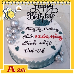 Bánh kem sinh nhật đơn giản A26 nền trắng xanh xám phong cách hiện đại nhiều phụ kiện đẹp