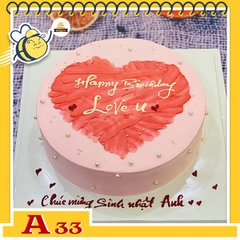 Bánh kem sinh nhật đơn giản A33 nền màu hồng vẽ trái tim màu đỏ ở giữa ngọt ngào ấn tượng
