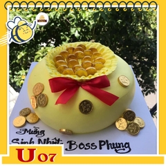 Bánh kem hũ vàng tiền đô U07 màu vàng nơ đỏ giống hệt như hũ vàng thật