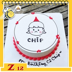 Bánh kem mặt cười Z12 vẽ mặt bé gái đội mũ sinh nhật cute viền quanh trái tim màu đỏ