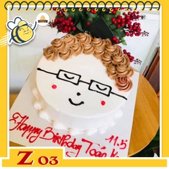 Bánh kem mặt cười Z03 bé trai đeo kính tóc quăn màu nâu vui nhộn