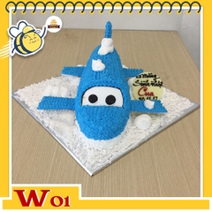 Bánh kem máy bay W01 kiểu dáng ốm nhỏ xinh màu xanh nền trắng có mắt dễ thương