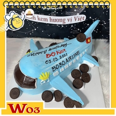Bánh kem máy bay W03 màu xanh nhạ trang trí thêm nhiều bánh oreo vừa ngầu vừa ngon