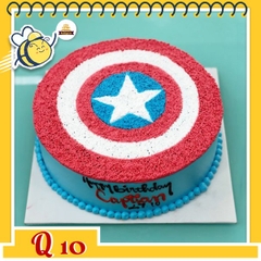 Bánh kem người nhện Q10 nền xanh vẽ khiên american captain đỏ trắng xanh đẹp như thật