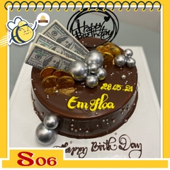 Bánh kem socola S06 trang trí phụ kiện hiện đại phong cách giàu sang quý tộc tiền vàng đô la