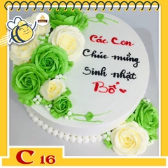 Bánh kem tặng cha C16 màu trắng với nhiều đóa hoa màu xanh lá và trắng kem xinh xuất sắc