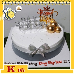 Bánh kem tặng khách hàng K16 đơn giản màu trắng xám cắm phụ kiện hiện đại sang trọng