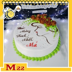 Bánh kem tặng mẹ M22 nền trắng vẽ khuôn mặt người phụ nữ đội vòng hoa màu xanh lá và nâu lạ mà đẹp