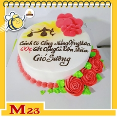 Bánh kem tặng mẹ M23 màu trắng hoa đỏ ấn tượng với dòng thơ ghi trên bánh vô cùng ý nghĩa