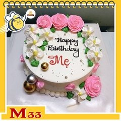 Bánh kem tặng mẹ M33 nền trắng bắt hoa ở viền màu hồng và trắng đẹp