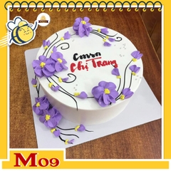 Bánh kem tặng mẹ M09 màu tím mẹ yêu những bông hoa bay lượn sống động trên nền màu trắng