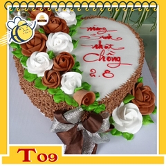 Bánh kem trái tim T09 kiểu cơ bản bắt hoa nửa bên phong cách mày nâu cho nam người lớn