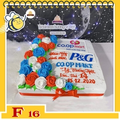 Bánh kem vuông F16 hoa nhiều màu xanh đỏ trắng in ảnh logo công ty sang trọng