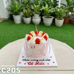 Bánh kem mini C205 trang trí dâu tây và hoa cúc trắng