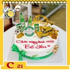 Bánh kem C21 phụ kiện chai bia xe ô tô giàu sang tone xanh trắng
