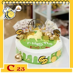 Bánh kem C23 tặng bố màu xanh, phụ kiện tiền vàng đô la xịn xò