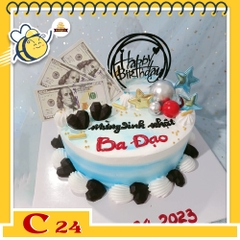Bánh kem C24 tặng ba yêu trang trí truyền thống tone xanh và phụ kiện