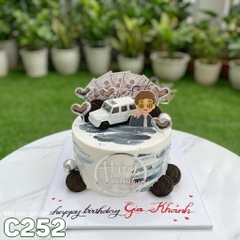 Bánh kem mini C252 tone xám trắng decor xe sang