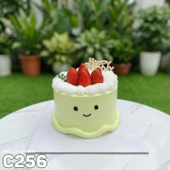 Bánh kem mini C256 hình mặt cười tone xanh bơ dâu tây