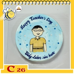 Bánh kem C26 nền xanh vẽ hình chibi bố yêu, thầy giáo dễ thương