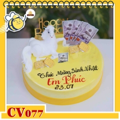 Bánh kem CV077 sinh nhật tuổi Ngọ màu vàng tiền đô la bắt kem con ngựa