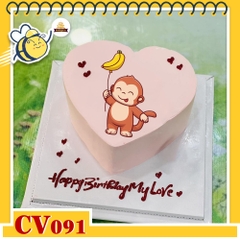 Bánh kem CV091 sinh nhật tuổi Thân hình con khỉ cầm quả chuối cute