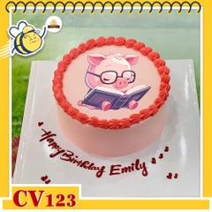 Bánh kem CV123 sinh nhật tuổi Hợi hình con heo đọc sách