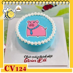 Bánh kem CV124 sinh nhật tuổi Hợi hình con heo đeo cà vạt cute