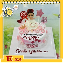 Bánh kem E22 sinh nhật con gái yêu búp bê phụ kiện hồng phấn pinky