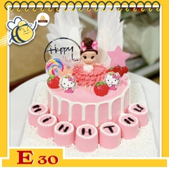 Bánh kem E30 đầy tháng thôi nôi bé gái cực xịn với nhiều bánh phụ độc đáo