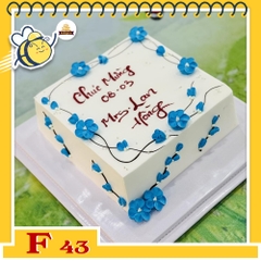 Bánh kem F43 hình vuông trang trí nhiều nhánh hoa màu xanh dương đẹp tinh tế