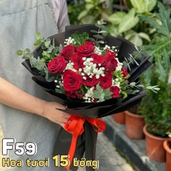 Bó hoa tươi F59 15 bông hồng đỏ