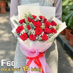 Bó hoa tươi F60 15 bông hồng đỏ