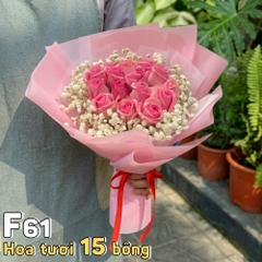 Bó hoa tươi F61 15 bông hồng cánh sen