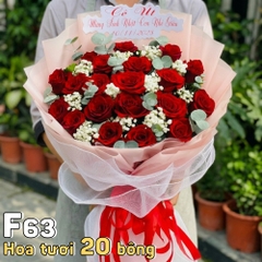 Bó hoa tươi F63 20 bông hồng đỏ