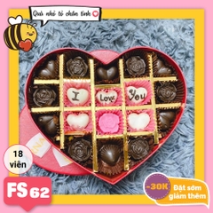 Hộp Socola Valentine trái tim 18 viên có ngăn FS62